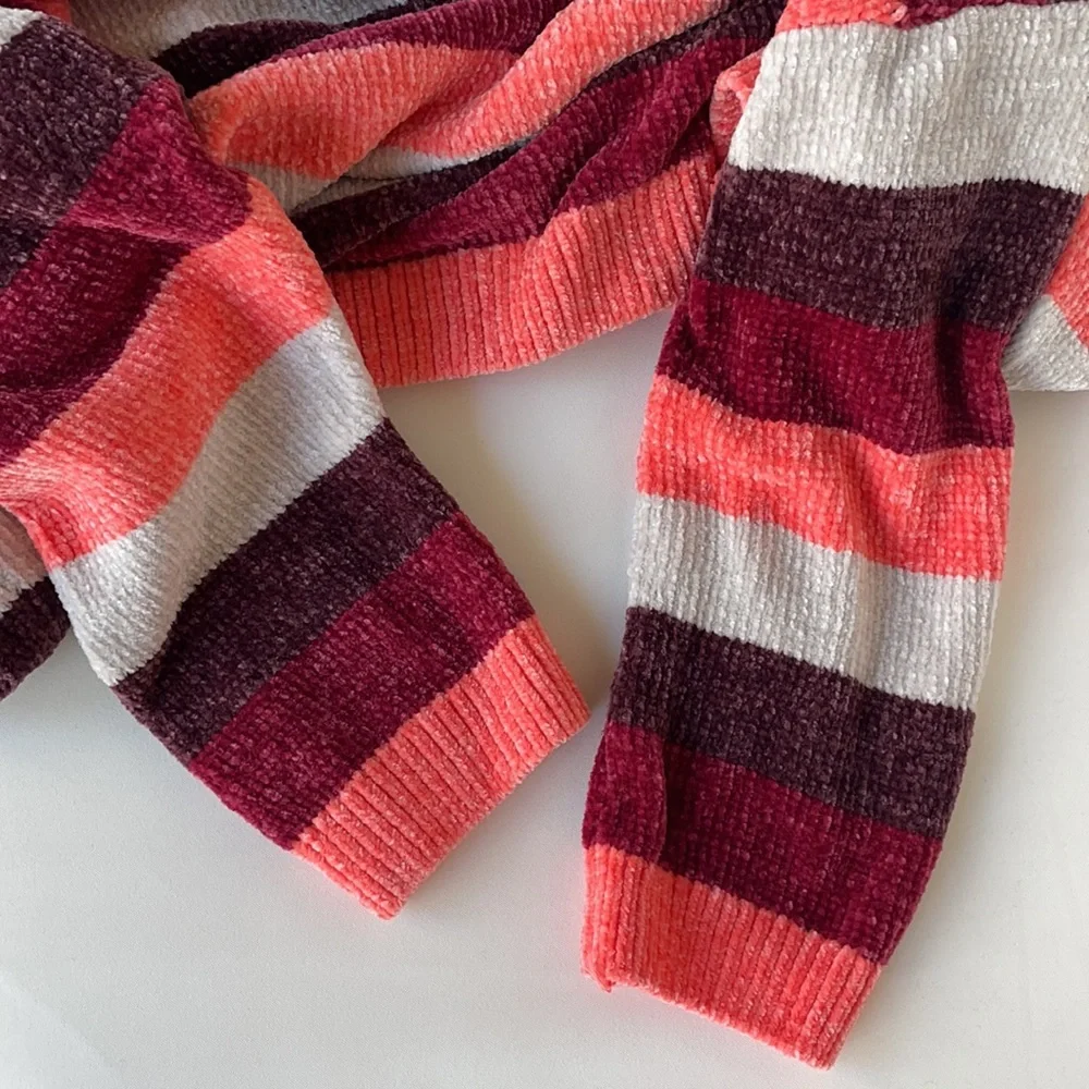 Express Chenille Striped V-Neck Sweater